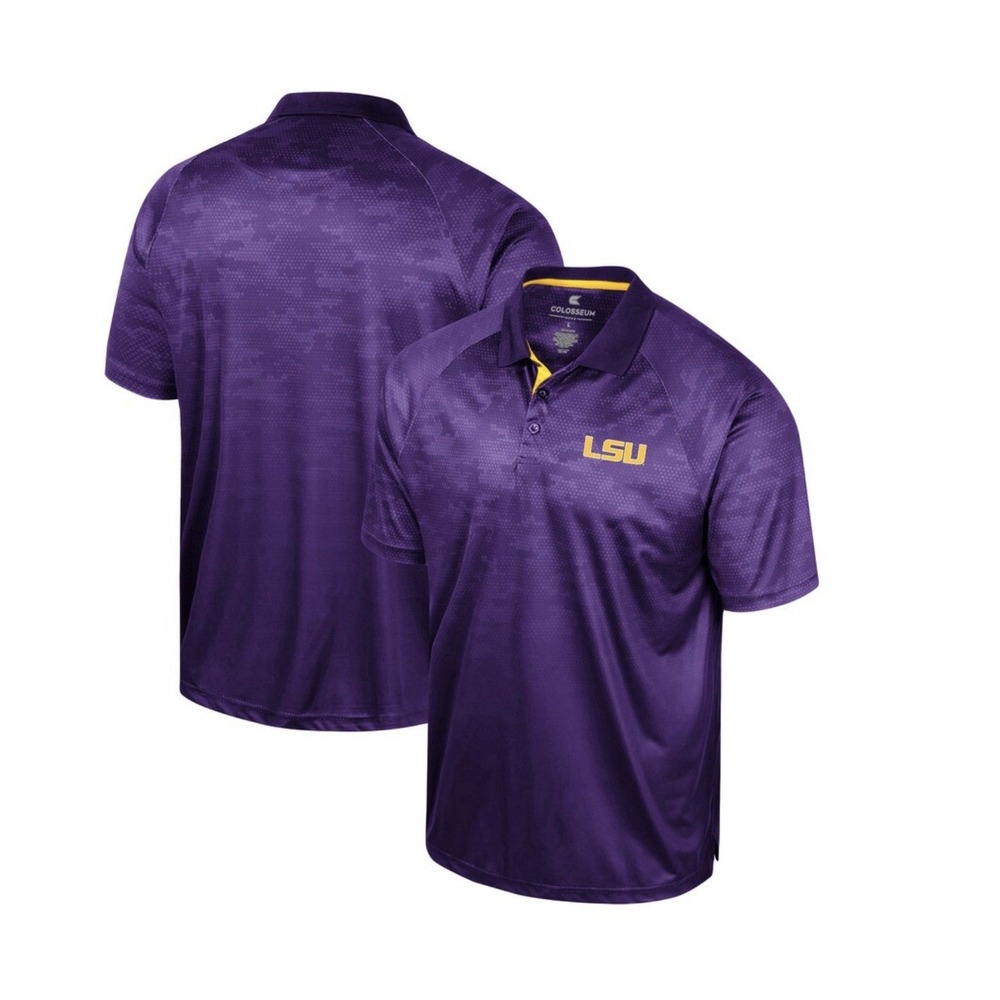 LSU Tigers Polo Shirt 2XL Colosseum Mens Purple Honeycomb Raglan Camo